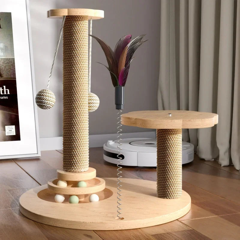 Durable Sisal Cat Scratch Post with Toy – Debris-Free & Wear-Resistant