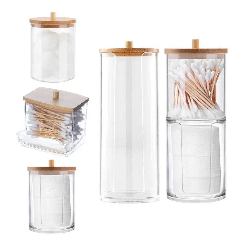 cotton swab organizer with wooden lid
