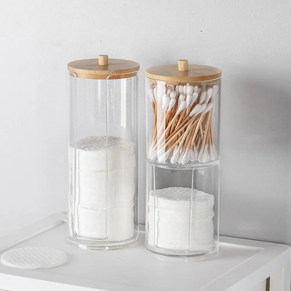 cotton swab organizer with wooden lid