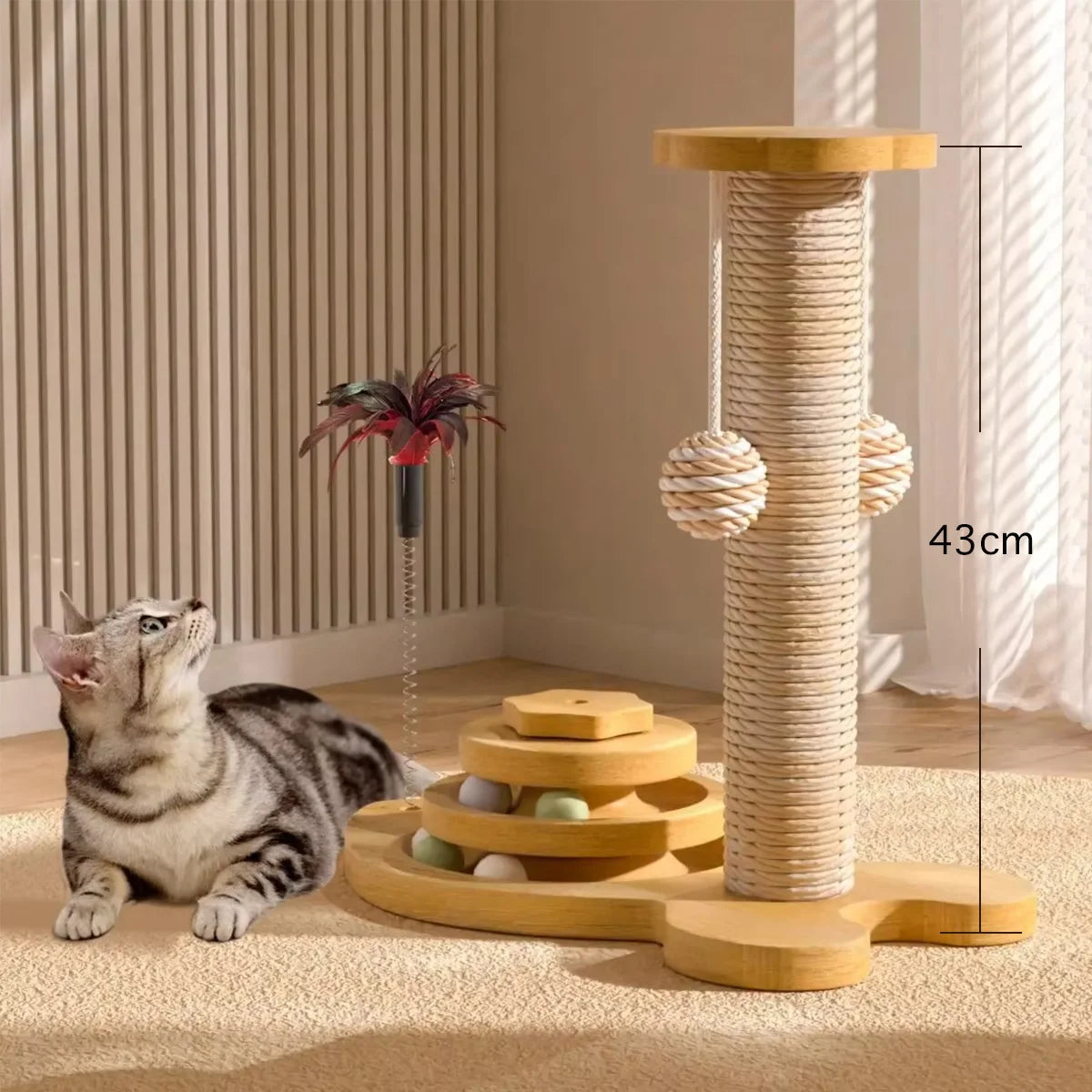 Durable Sisal Cat Scratch Post with Toy – Debris-Free & Wear-Resistant