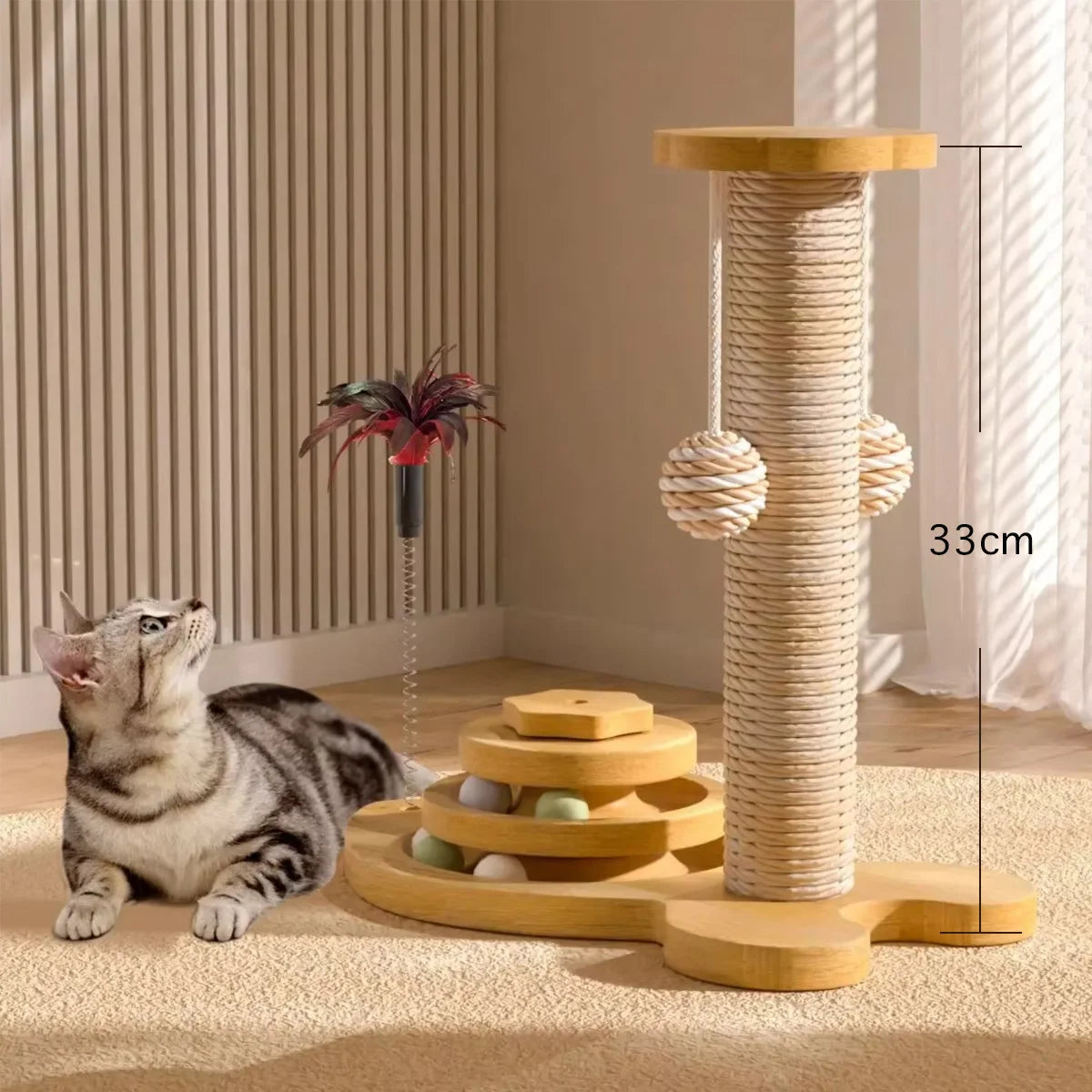 Durable Sisal Cat Scratch Post with Toy – Debris-Free & Wear-Resistant