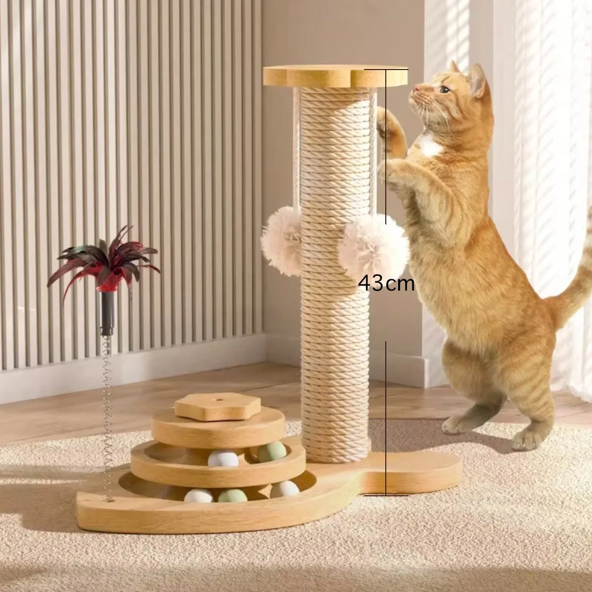 Durable Sisal Cat Scratch Post with Toy – Debris-Free & Wear-Resistant
