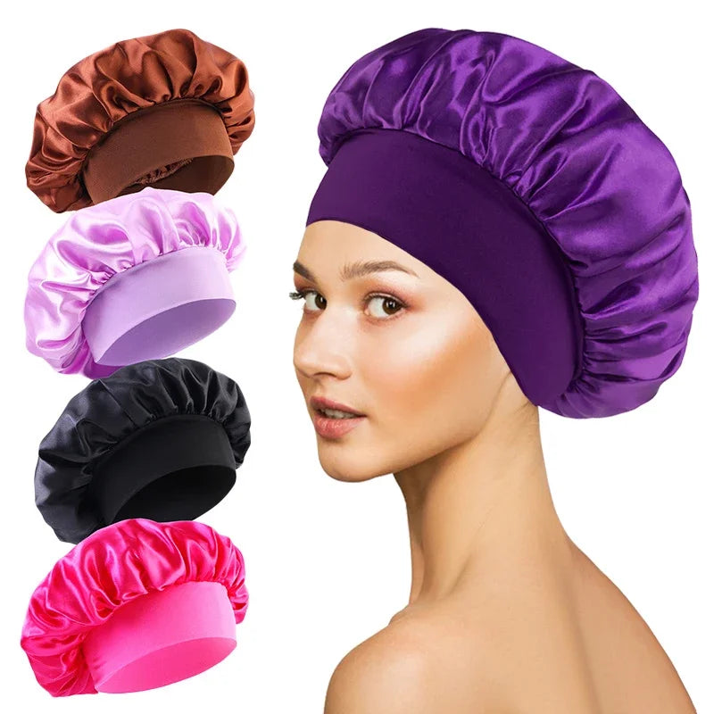 Luxury Satin Hair Bonnet – Silk-Lined Sleep Cap for Long Hair, Shower, or Nighttime Care