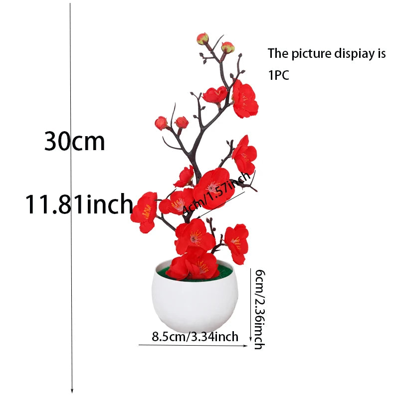 Elegant Artificial Plum Flower Bonsai | Faux Silk Blossoms for Wedding, Home, & Garden Decor