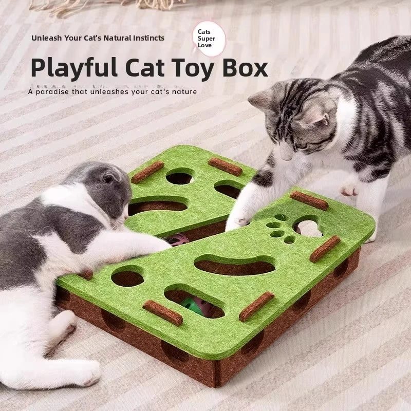 Multi-functional Compact Cat Scratching Post with Interactive Ball Launcher & Playhouse