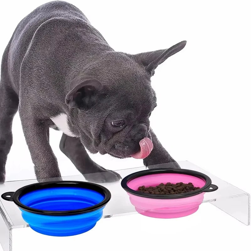Portable Folding Silicone Dog Feeder Bowl with 2-in-1 Food and Water Dispenser for Outdoor Travel - Collapsible Pet Bowl with Carabiner