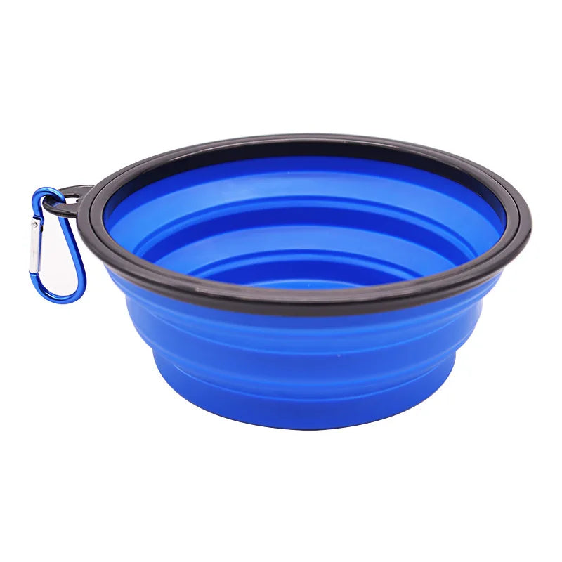 Portable Folding Silicone Dog Feeder Bowl with 2-in-1 Food and Water Dispenser for Outdoor Travel - Collapsible Pet Bowl with Carabiner