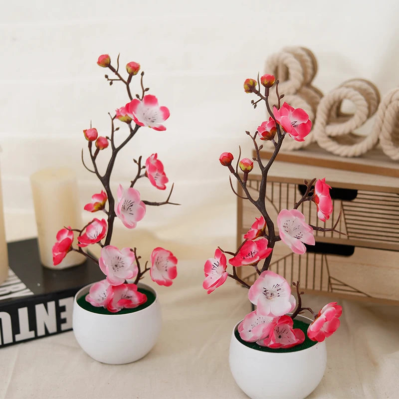 Elegant Artificial Plum Flower Bonsai | Faux Silk Blossoms for Wedding, Home, & Garden Decor