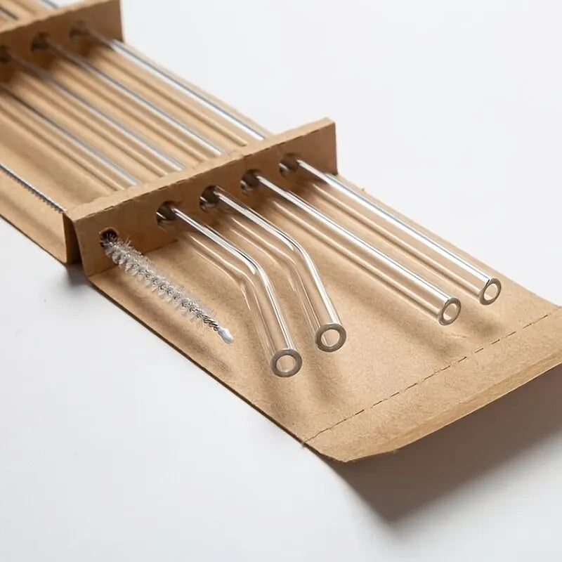 Reusable Glass Straws Set – 5 Heatproof Straws with Brush for Smoothies, Juice, and Hot Beverages