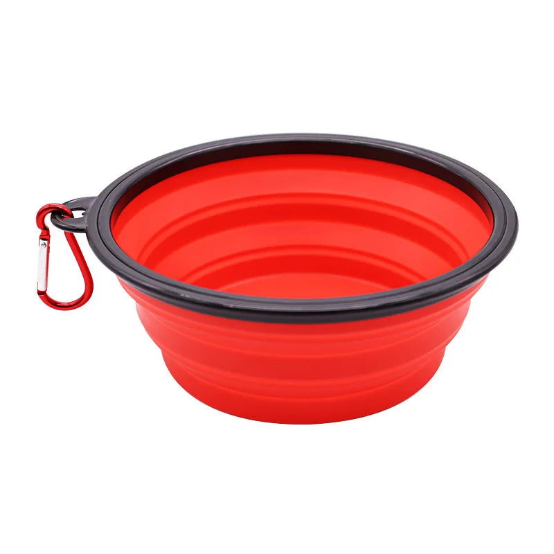 Portable Folding Silicone Dog Feeder Bowl with 2-in-1 Food and Water Dispenser for Outdoor Travel - Collapsible Pet Bowl with Carabiner