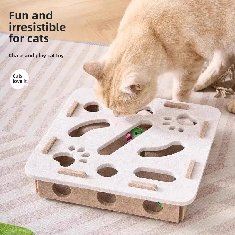 Multi-functional Compact Cat Scratching Post with Interactive Ball Launcher & Playhouse