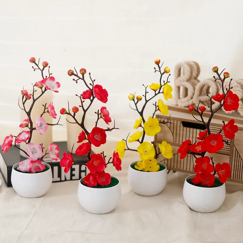 Elegant Artificial Plum Flower Bonsai | Faux Silk Blossoms for Wedding, Home, & Garden Decor
