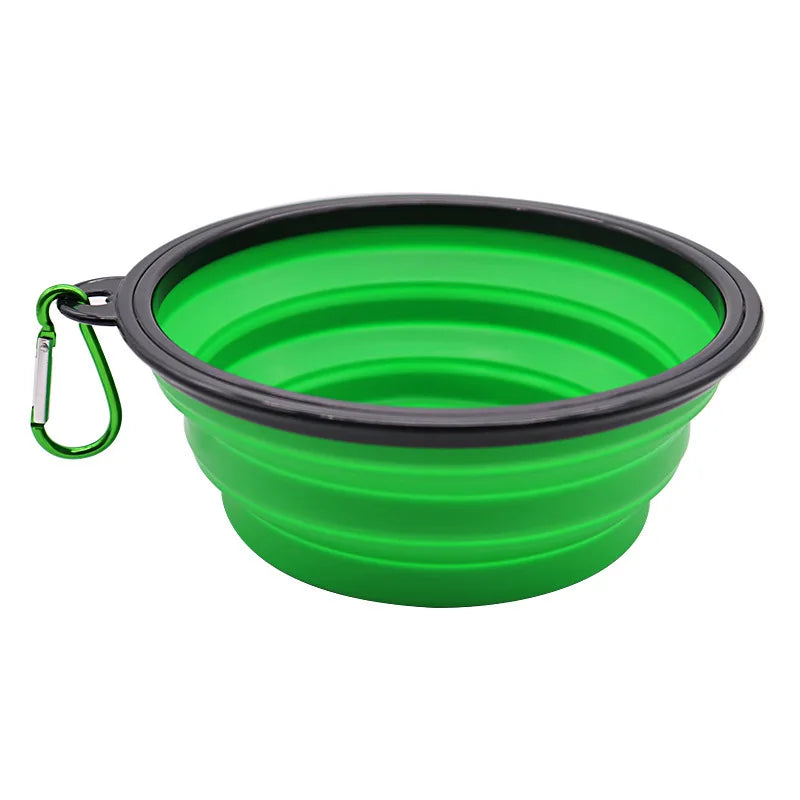 Portable Folding Silicone Dog Feeder Bowl with 2-in-1 Food and Water Dispenser for Outdoor Travel - Collapsible Pet Bowl with Carabiner