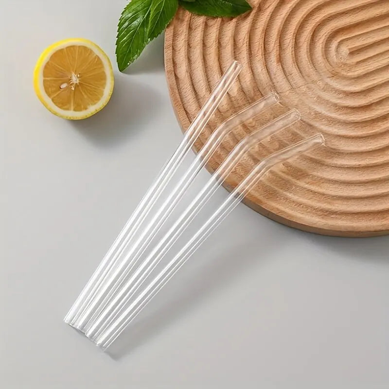 Reusable Glass Straws Set – 5 Heatproof Straws with Brush for Smoothies, Juice, and Hot Beverages