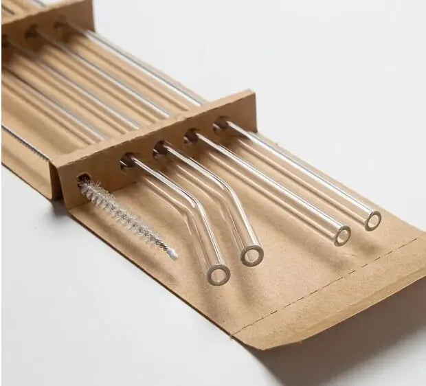 Reusable Glass Straws Set – 5 Heatproof Straws with Brush for Smoothies, Juice, and Hot Beverages