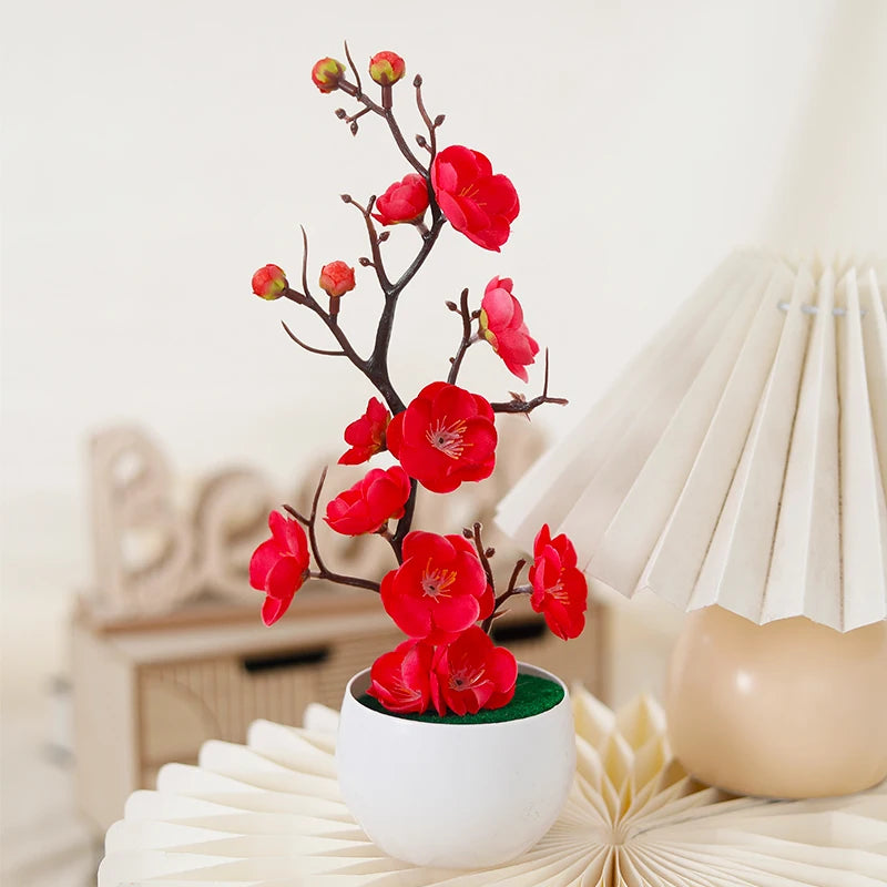 Elegant Artificial Plum Flower Bonsai | Faux Silk Blossoms for Wedding, Home, & Garden Decor