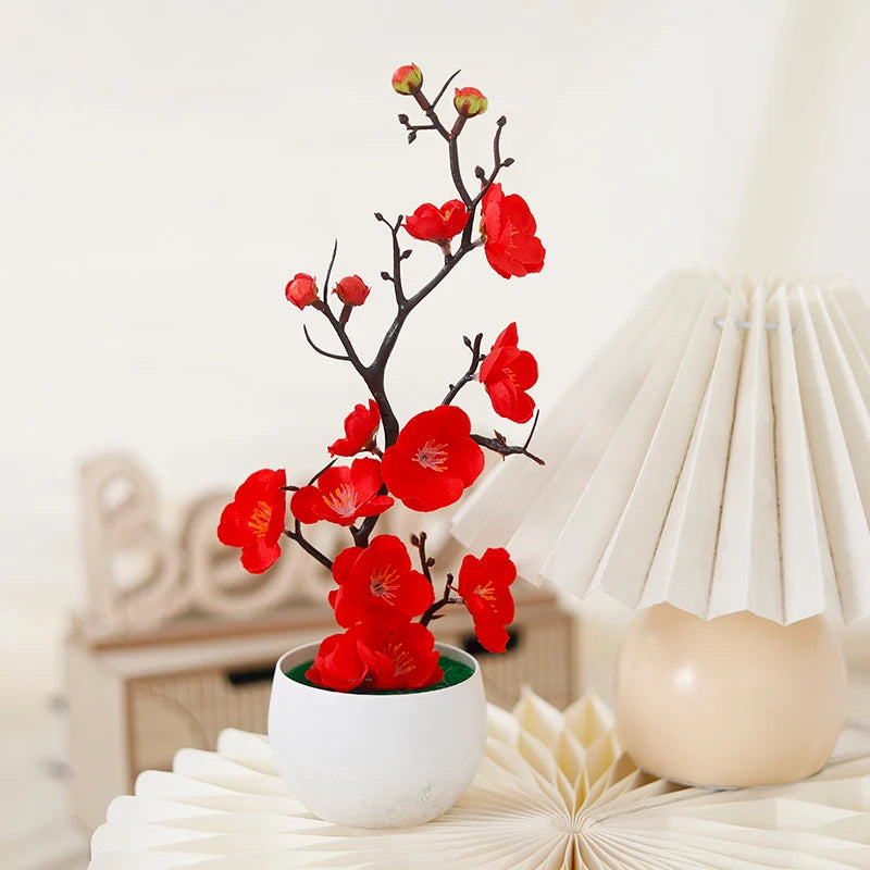 Elegant Artificial Plum Flower Bonsai | Faux Silk Blossoms for Wedding, Home, & Garden Decor