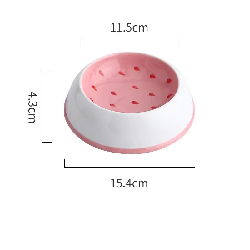 4 Cute Ceramic Pet Bowls – Watermelon & Strawberry Shapes, Colorful Food & Water Bowls for Cats & Small Dogs