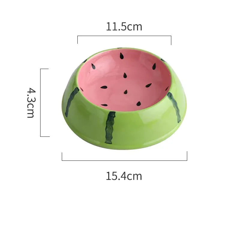 4 Cute Ceramic Pet Bowls – Watermelon & Strawberry Shapes, Colorful Food & Water Bowls for Cats & Small Dogs